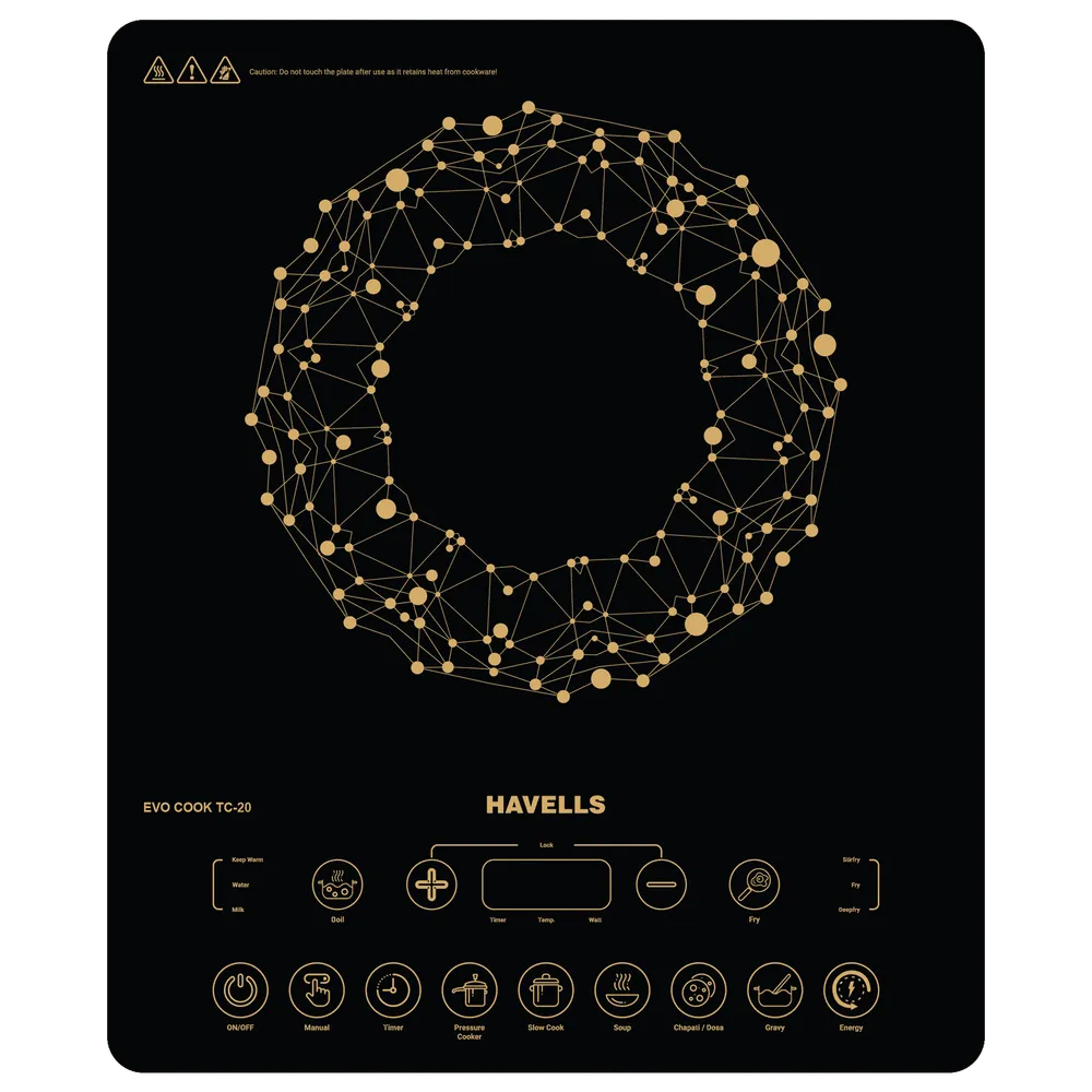 Havells Evo Cook TC-20 2000W Induction Cooktop | Touch Control | Fast Heating | Energy Efficient | Portable Cooktop | Black