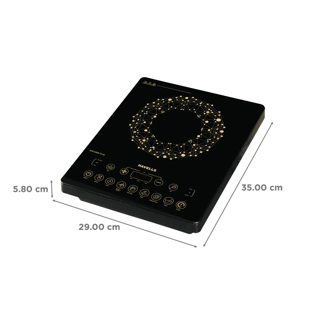 Havells Evo Cook TC-20 2000W Induction Cooktop | Touch Control | Fast Heating | Energy Efficient | Portable Cooktop | Black