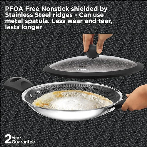 Hawkins 1.25L Triply Stainless Steel Nonstick Appachatty (NSA125G) | Breakfast Pan with Glass Lid | Appam Patra & Small Kadai | Gas Stove Compatible
