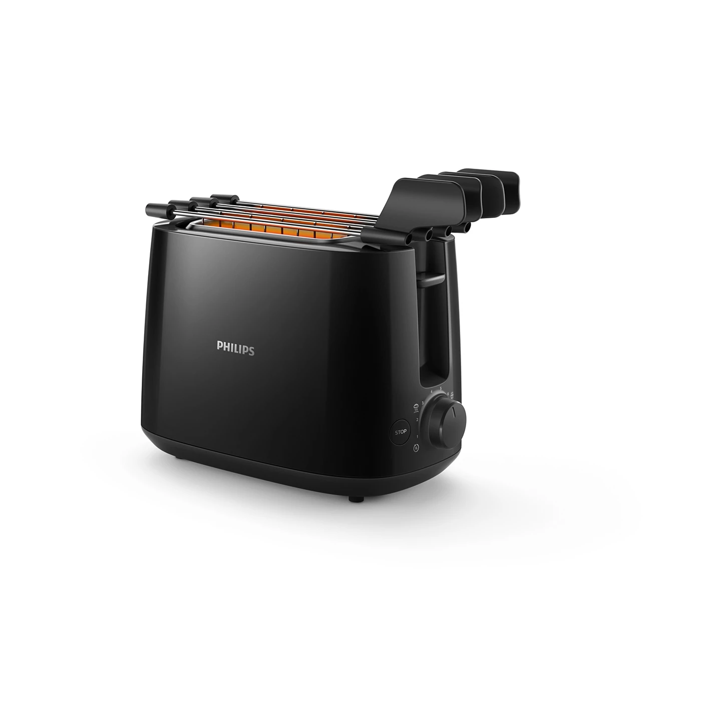 Philips 600W 2 Slice Pop-Up Toaster | 8 Browning Levels | Auto Shut-Off | Defrost & Cancel Function | Cool Touch Body | Black